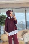 2773 Gömlek Parçalı Sweatshirt Bordo