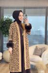 4143 Angora Leopar Desen Uzun Hırka Latte