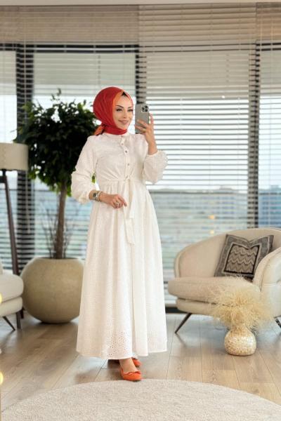 5016 Brode Vual Elbise Beyaz