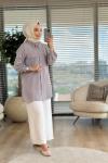 7175 Omuzları Boncuklu Tencel Tunik Gri